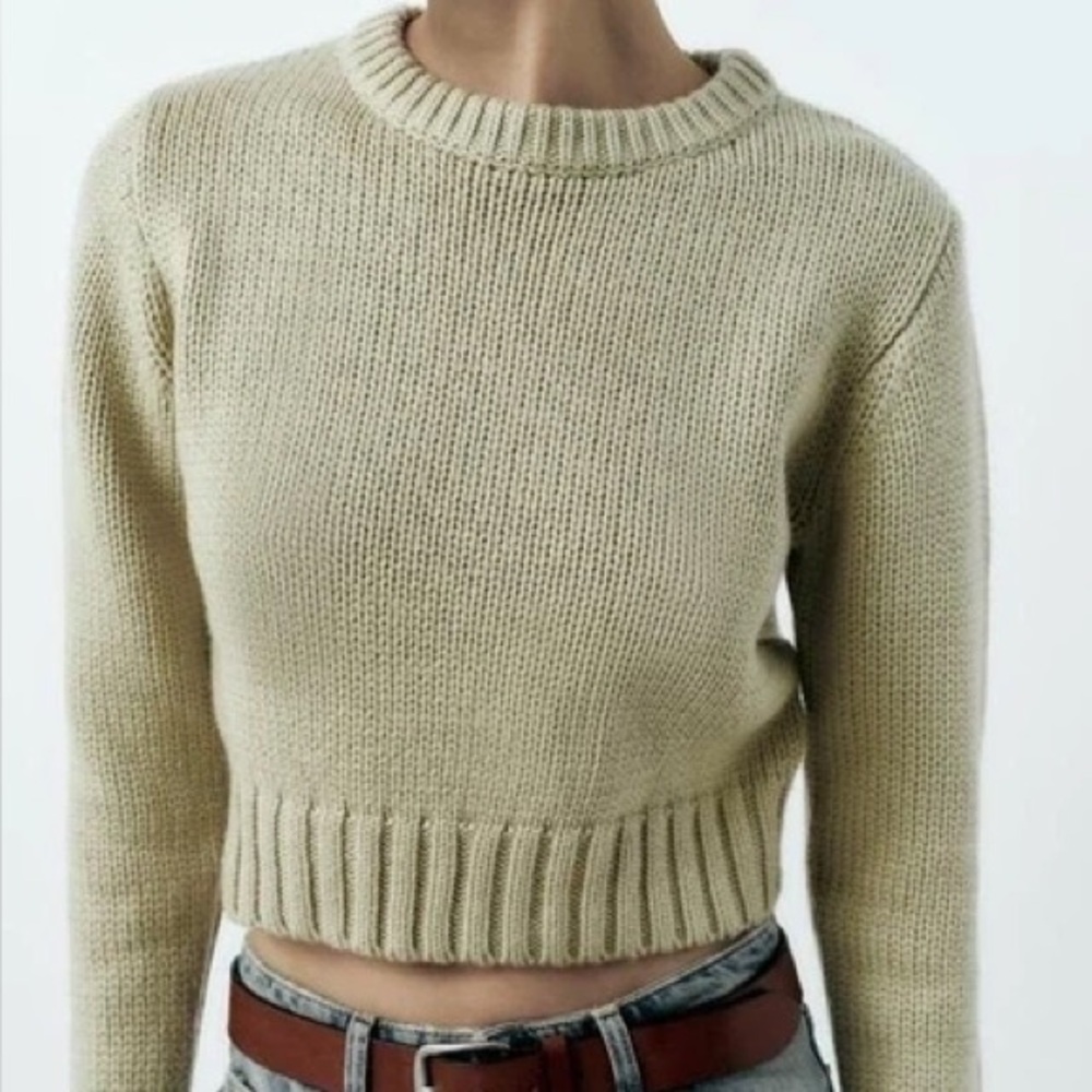 Zara Women's light green cropped Knit Sweater